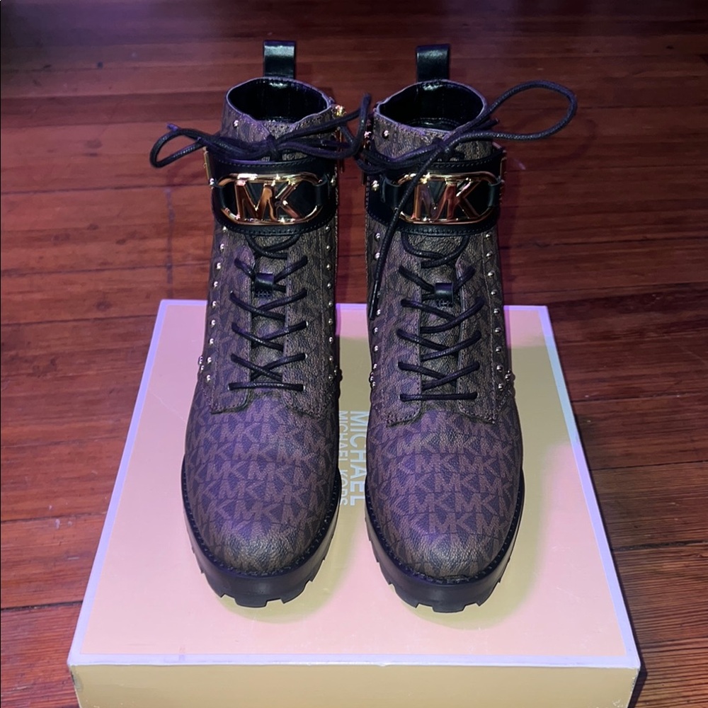 Michael Kors Brown and Black Combat Moto Boots